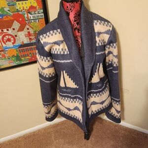 Navy and Cream Patterned Women's Jacket Small NWOT